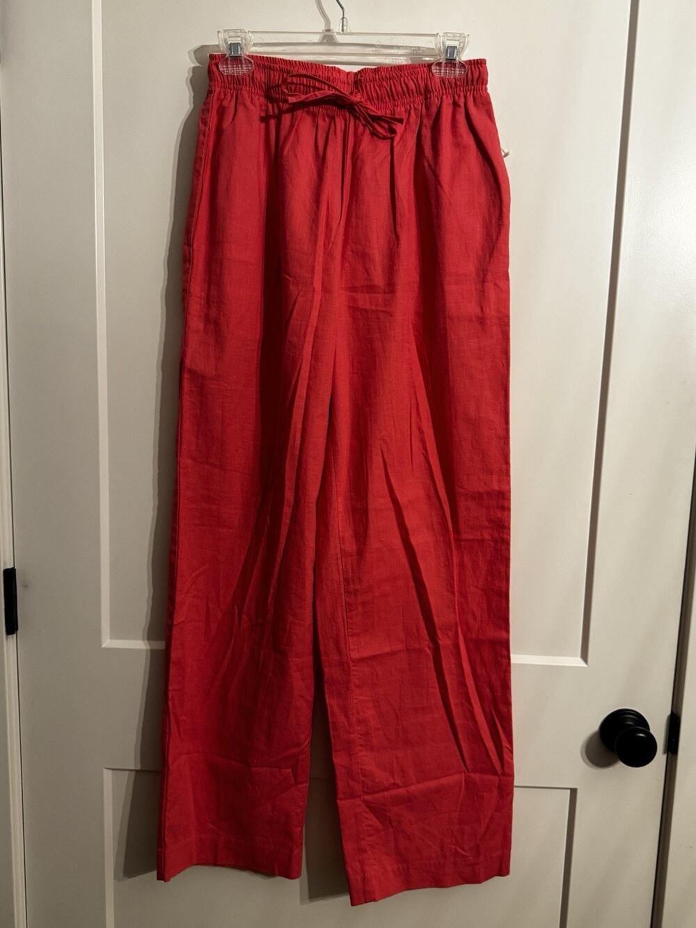 Liz Baker Womens Pants Sz M Pink Linen Blend Drawstring Flat Front Solid